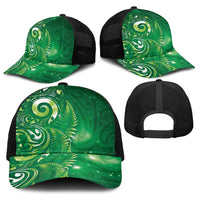 Aotearoa New Zealand New Year Baseball Net Cap Tribal Koru Tattoo Green Galaxy Maori Silver Fern LT03 - Polynesian Pride