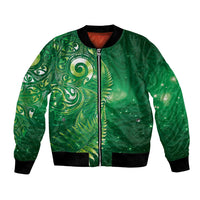 Aotearoa New Zealand New Year Bomber Jacket Tribal Koru Tattoo Green Galaxy Maori Silver Fern LT03 Unisex Green - Polynesian Pride