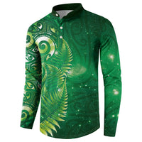 Aotearoa New Zealand New Year Button Sweatshirt Tribal Koru Tattoo Green Galaxy Maori Silver Fern