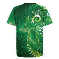 Aotearoa New Zealand New Year Rugby Jersey Tribal Koru Tattoo Green Galaxy Maori Silver Fern