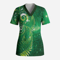 Aotearoa New Zealand New Year Scrub Top Tribal Koru Tattoo Green Galaxy Maori Silver Fern LT03 Adult Green - Polynesian Pride