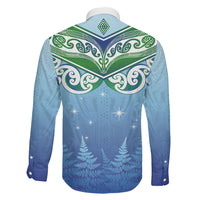Aotearoa New Zealand New Year Family Matching Long Sleeve Bodycon Dress and Hawaiian Shirt Maori Motifs with Silver Fern and Matariki Stars LT03 - Polynesian Pride