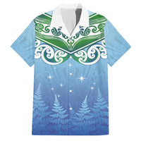 Aotearoa New Zealand New Year Family Matching Off The Shoulder Long Sleeve Dress and Hawaiian Shirt Maori Motifs with Silver Fern and Matariki Stars LT03 Dad's Shirt - Short Sleeve Multicolor - Polynesian Pride