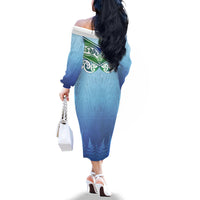 Aotearoa New Zealand New Year Family Matching Off The Shoulder Long Sleeve Dress and Hawaiian Shirt Maori Motifs with Silver Fern and Matariki Stars LT03 - Polynesian Pride