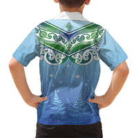 Aotearoa New Zealand New Year Family Matching Short Sleeve Bodycon Dress and Hawaiian Shirt Maori Motifs with Silver Fern and Matariki Stars LT03 - Polynesian Pride