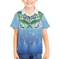 Aotearoa New Zealand New Year Family Matching Tank Maxi Dress and Hawaiian Shirt Maori Motifs with Silver Fern and Matariki Stars LT03 Son's Shirt Multicolor - Polynesian Pride