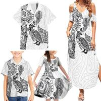 Aotearoa Moko Tribal Tattoo Family Matching Summer Maxi Dress and Hawaiian Shirt New Zealand Maori Penguin and Fantail White Color LT03 - Polynesian Pride