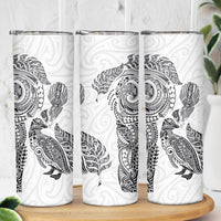 Aotearoa Moko Tribal Tattoo Skinny Tumbler New Zealand Maori Penguin and Fantail White Color LT03 - Polynesian Pride