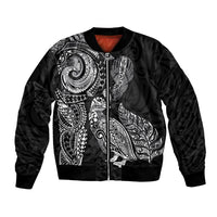 Aotearoa Moko Tribal Tattoo Bomber Jacket New Zealand Maori Penguin and Fantail Black Color LT03 Unisex Black - Polynesian Pride