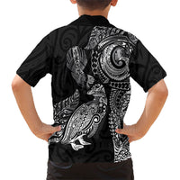 Aotearoa Moko Tribal Tattoo Family Matching Long Sleeve Bodycon Dress and Hawaiian Shirt New Zealand Maori Penguin and Fantail Black Color LT03 - Polynesian Pride