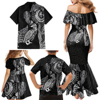 Aotearoa Moko Tribal Tattoo Family Matching Mermaid Dress and Hawaiian Shirt New Zealand Maori Penguin and Fantail Black Color LT03 - Polynesian Pride