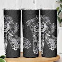 Aotearoa Moko Tribal Tattoo Skinny Tumbler New Zealand Maori Penguin and Fantail Black Color LT03 - Polynesian Pride