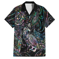 Aotearoa Moko Tribal Tattoo Family Matching Off Shoulder Short Dress and Hawaiian Shirt New Zealand Maori Penguin and Fantail Paua Shell Style LT03 Dad's Shirt - Short Sleeve Multicolor - Polynesian Pride