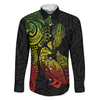 Aotearoa Moko Tribal Tattoo Family Matching Mermaid Dress and Hawaiian Shirt New Zealand Maori Penguin and Fantail Reggae Style LT03 Dad's Shirt - Long Sleeve Multicolor - Polynesian Pride