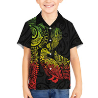 Aotearoa Moko Tribal Tattoo Family Matching Off Shoulder Maxi Dress and Hawaiian Shirt New Zealand Maori Penguin and Fantail Reggae Style LT03 Son's Shirt Multicolor - Polynesian Pride