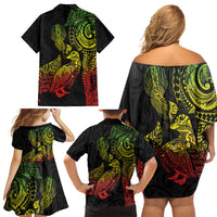 Aotearoa Moko Tribal Tattoo Family Matching Off Shoulder Short Dress and Hawaiian Shirt New Zealand Maori Penguin and Fantail Reggae Style LT03 - Polynesian Pride