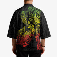 Aotearoa Moko Tribal Tattoo Kimono New Zealand Maori Penguin and Fantail Reggae Style LT03 - Polynesian Pride