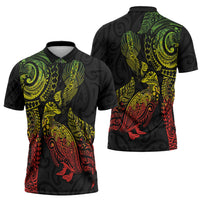 Aotearoa Moko Tribal Tattoo Zipper Polo Shirt New Zealand Maori Penguin and Fantail Reggae Style LT03 - Polynesian Pride