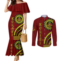 Kolisi Tonga Atele Couples Matching Mermaid Dress and Long Sleeve Button Shirt Ngatu and Polynesian Pattern LT03 Red - Polynesian Pride
