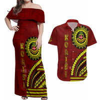 Kolisi Tonga Atele Couples Matching Off Shoulder Maxi Dress and Hawaiian Shirt Ngatu and Polynesian Pattern LT03 Red - Polynesian Pride