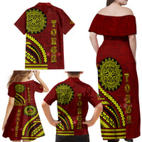 Kolisi Tonga Atele Family Matching Off Shoulder Maxi Dress and Hawaiian Shirt Ngatu and Polynesian Pattern LT03 - Polynesian Pride