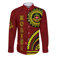 Kolisi Tonga Atele Family Matching Off Shoulder Maxi Dress and Hawaiian Shirt Ngatu and Polynesian Pattern LT03 Dad's Shirt - Long Sleeve Red - Polynesian Pride