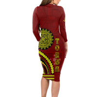 Kolisi Tonga Atele Long Sleeve Bodycon Dress Ngatu and Polynesian Pattern LT03 - Polynesian Pride