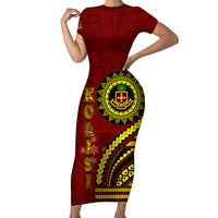 Kolisi Tonga Atele Short Sleeve Bodycon Dress Ngatu and Polynesian Pattern LT03 Long Dress Red - Polynesian Pride