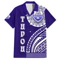 Tupou College Toloa Family Matching Off Shoulder Short Dress and Hawaiian Shirt Ngatu and Polynesian Pattern LT03 Dad's Shirt - Short Sleeve Blue - Polynesian Pride