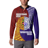 Kolisi Tonga Atele and Tupou College Toloa Button Sweatshirt Ngatu and Polynesian Spiral Pattern