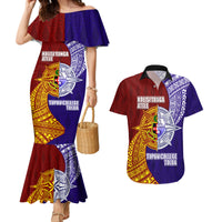 Kolisi Tonga Atele and Tupou College Toloa Couples Matching Mermaid Dress and Hawaiian Shirt Ngatu and Polynesian Spiral Pattern