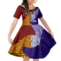 Kolisi Tonga Atele and Tupou College Toloa Family Matching Off The Shoulder Long Sleeve Dress and Hawaiian Shirt Ngatu and Polynesian Spiral Pattern LT03 Daughter's Dress Red - Polynesian Pride