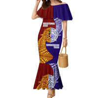 Kolisi Tonga Atele and Tupou College Toloa Mermaid Dress Ngatu and Polynesian Spiral Pattern LT03 Women Red - Polynesian Pride