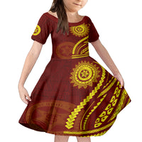 Tonga High School Family Matching Off Shoulder Short Dress and Hawaiian Shirt Ngatu and Polynesian Pattern LT03 Daughter's Dress Red - Polynesian Pride