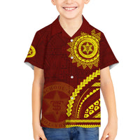 Tonga High School Family Matching Off Shoulder Short Dress and Hawaiian Shirt Ngatu and Polynesian Pattern LT03 Son's Shirt Red - Polynesian Pride