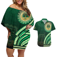 Saineha High School Couples Matching Off Shoulder Short Dress and Hawaiian Shirt Ngatu and Polynesian Pattern
