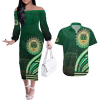 Saineha High School Couples Matching Off The Shoulder Long Sleeve Dress and Hawaiian Shirt Ngatu and Polynesian Pattern