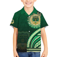 Saineha High School Family Matching Off The Shoulder Long Sleeve Dress and Hawaiian Shirt Ngatu and Polynesian Pattern LT03 Son's Shirt Green - Polynesian Pride