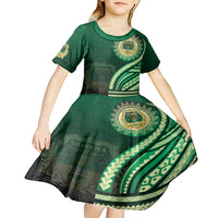 Saineha High School Kid Short Sleeve Dress Ngatu and Polynesian Pattern