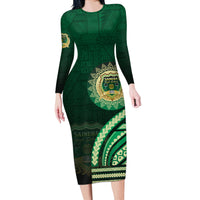Saineha High School Long Sleeve Bodycon Dress Ngatu and Polynesian Pattern LT03 Long Dress Green - Polynesian Pride