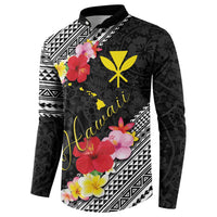 Aloha Hawaii Hibiscus and Plumeria Flowers Button Sweatshirt Kanaka Maoli Tattoo Polynesian Pattern