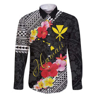 Aloha Hawaii Hibiscus and Plumeria Flowers Family Matching Long Sleeve Bodycon Dress and Hawaiian Shirt Kanaka Maoli Tattoo Polynesian Pattern