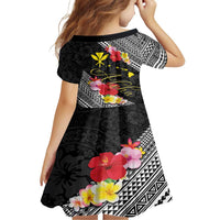 Aloha Hawaii Hibiscus and Plumeria Flowers Family Matching Summer Maxi Dress and Hawaiian Shirt Kanaka Maoli Tattoo Polynesian Pattern