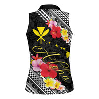 Aloha Hawaii Hibiscus and Plumeria Flowers Women Sleeveless Polo Shirt Kanaka Maoli Tattoo Polynesian Pattern