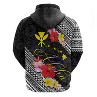 Aloha Hawaii Hibiscus and Plumeria Flowers Zip Hoodie Kanaka Maoli Tattoo Polynesian Pattern