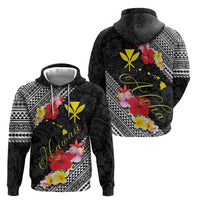Aloha Hawaii Hibiscus and Plumeria Flowers Zip Hoodie Kanaka Maoli Tattoo Polynesian Pattern