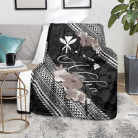 Aloha Hawaii Hibiscus and Plumeria Flowers Blanket Kanaka Maoli Tattoo Polynesian Pattern Gray Color
