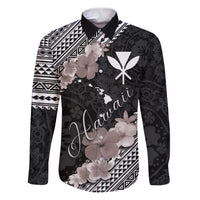 Aloha Hawaii Hibiscus and Plumeria Flowers Family Matching Puletasi and Hawaiian Shirt Kanaka Maoli Tattoo Polynesian Pattern Gray Color