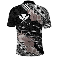 Aloha Hawaii Hibiscus and Plumeria Flowers Polo Shirt Kanaka Maoli Tattoo Polynesian Pattern Gray Color
