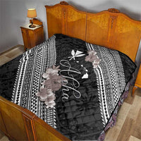 Aloha Hawaii Hibiscus and Plumeria Flowers Quilt Kanaka Maoli Tattoo Polynesian Pattern Gray Color